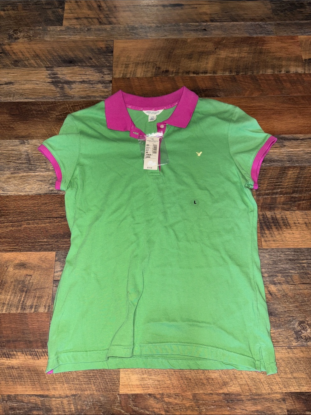 Vintage‎ NWT American Eagle Green Polo Shirt with Pink Trim